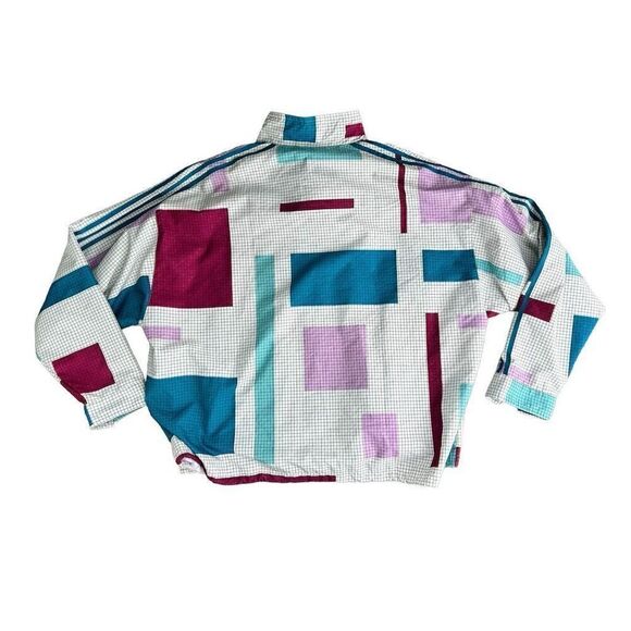 Adidas‎ Originals XL Windbreaker Jacket Multicolor Geometric High Collar Zip - Picture 2 of 4